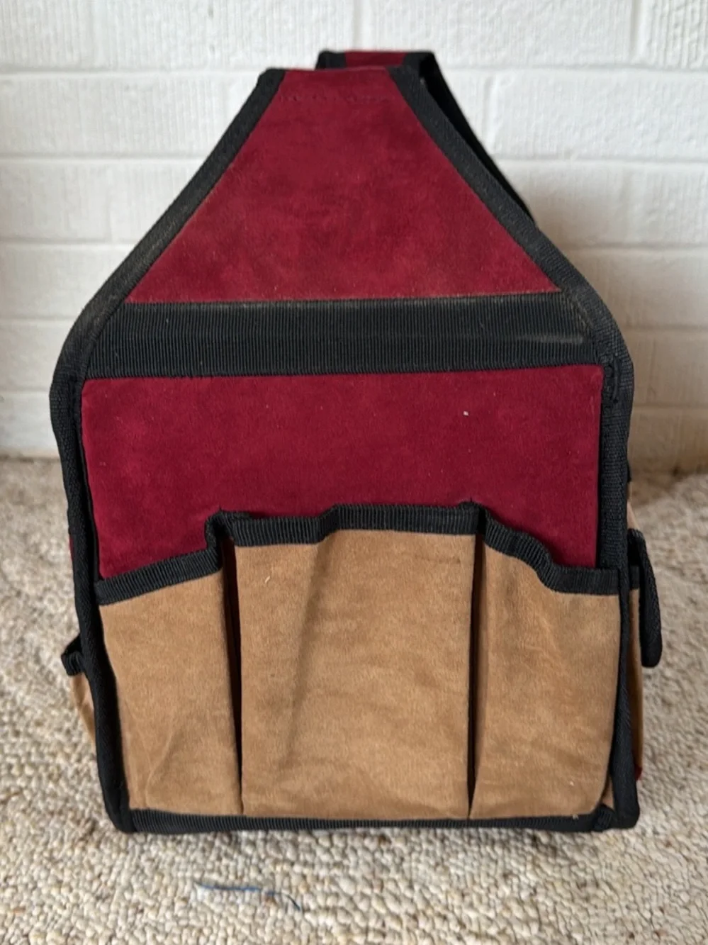 Open-Top Tool Tote Bag/Gardening - Burgundy and Tan